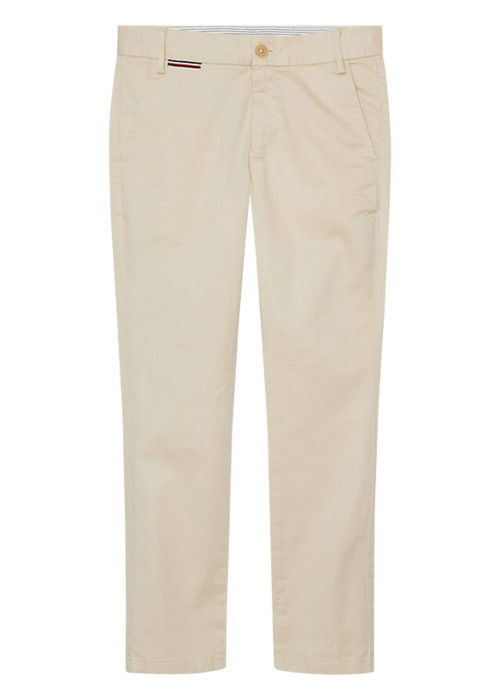 Pantalon chino en coton beige uni avec une coupe slim et des poches