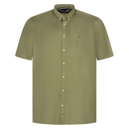 Chemise en coton kakie unie à col américain...