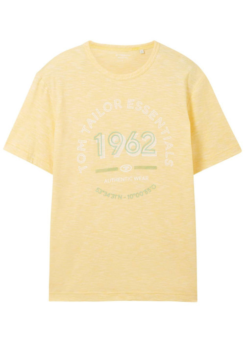 T-shirt en coton jaune chiné avec une coupe droite et un col rond