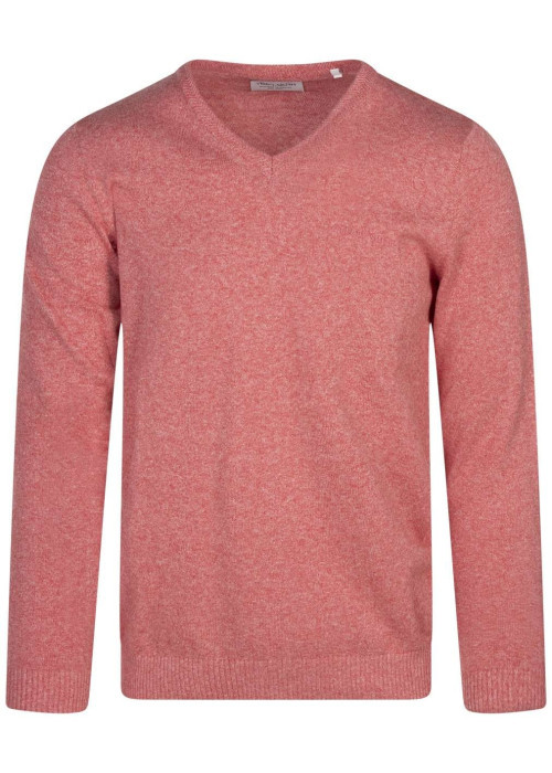 Pull en coton rouge uni coupe droite avec un col v et nom de la marque