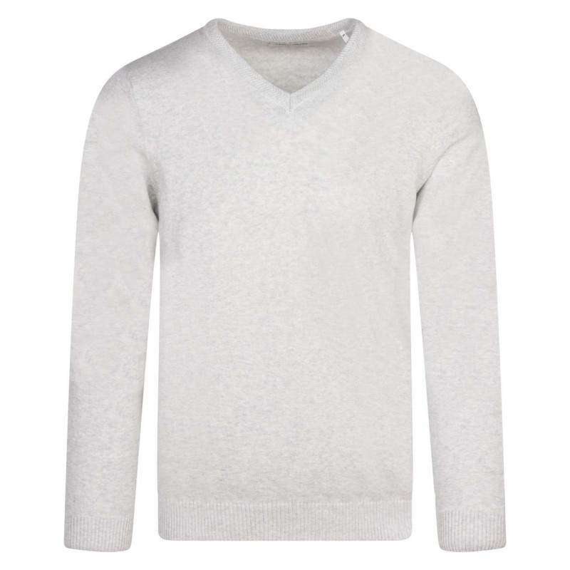 Teddy Smith - Pull En Coton écru Chiné Uni Avec Un Col V Et Une Coupe Droite - écru Teddy Smith - Pull En Coton écru Chiné Uni Avec Un Col V Et Une Coupe Droite - écru