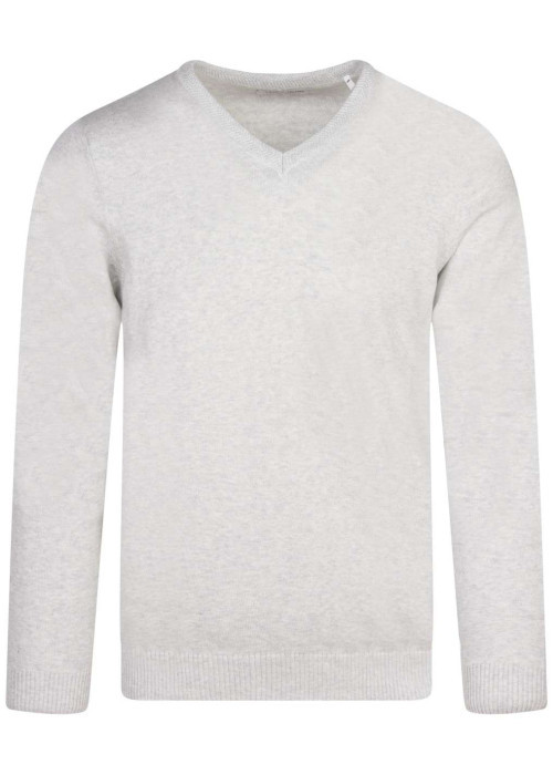 Pull en coton écru chiné uni avec un col v et...
