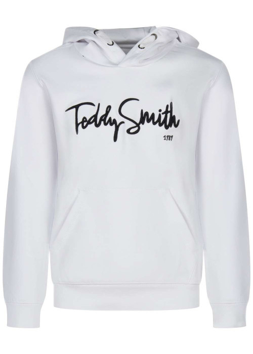 Sweat en coton blanc uni à capuche coupe droite avec des manches longues