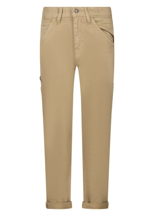 Pantalon cargo en coton camel uni avec une coupe droite et des poches