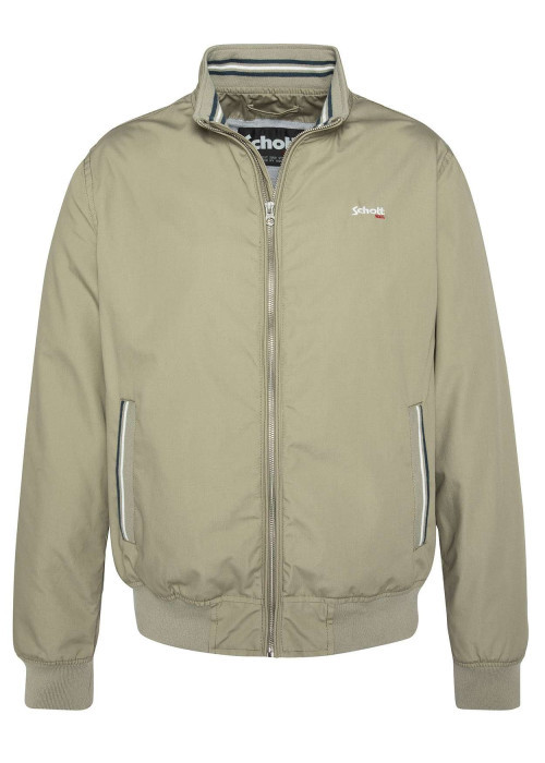 Blouson kaki uni coupe droite avec un col montant et des poches latérales