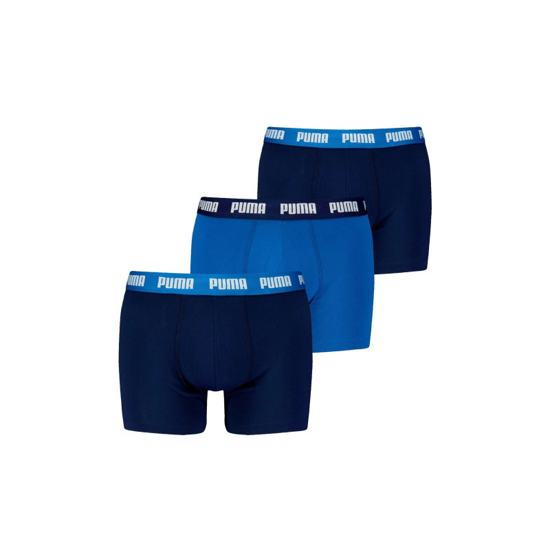 Puma - Lot De 3 Boxers En Coton Bleu Uni Avec Une Coupe Fermée - Bleu Puma - Lot De 3 Boxers En Coton Bleu Uni Avec Une Coupe Fermée - Bleu