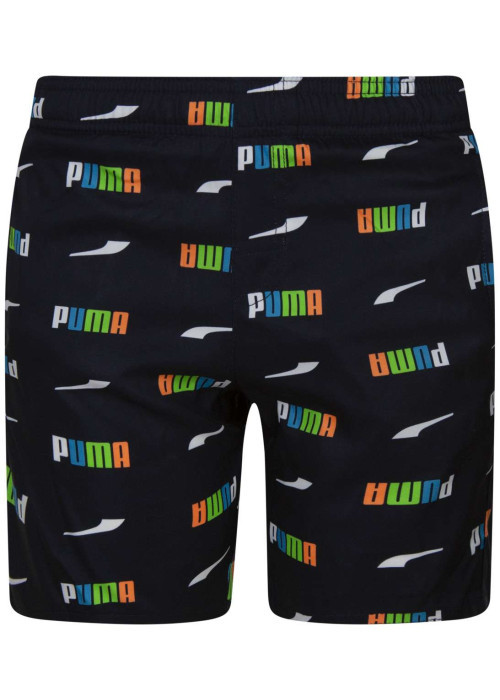 Short de bain bleu marine coupe droite avec imprimé nom de la marque multicolore