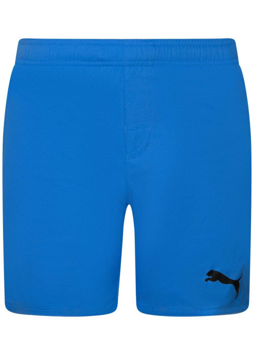 Short de bain bleu uni coupe droite avec taille élastiquée et cordon de serrage
