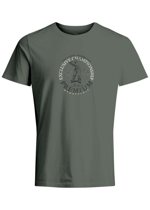 T-shirt en coton kaki avec flocage poitrine coupe regular fit et col rond