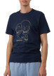 Thumbnail T-shirt en coton marine imprimé avec une coupe droite et un col rond