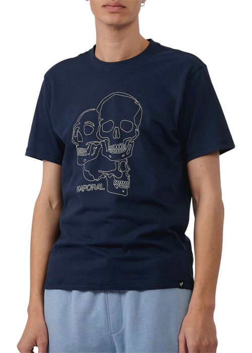 T-shirt en coton marine imprimé avec une coupe droite et un col rond