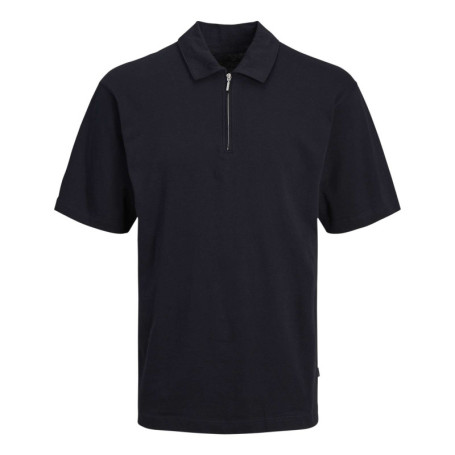 Polo en coton noir uni coupe droite avec un col...