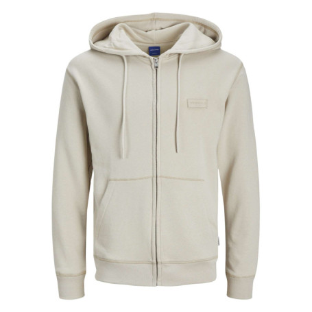 Sweat zippé en coton beige unie coupe droite...