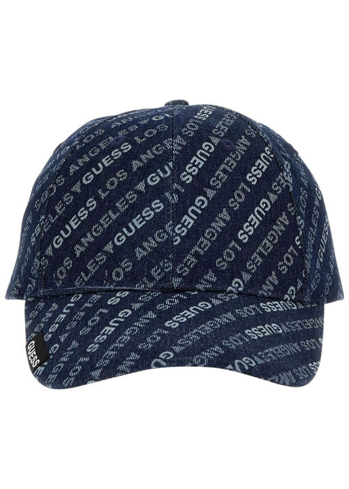 Casquette effet jean imprimée au nom de la marque en bleu et patch logotypé