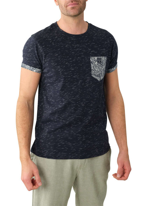 T-shirt Deeluxe coton avec manches courtes et col rond  marine chiné