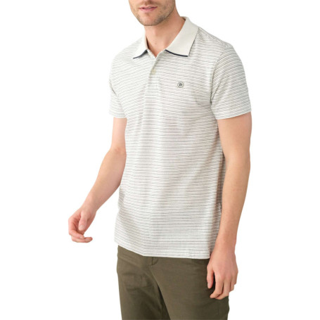 Polo en coton écru rayé avec un col boutonné et...