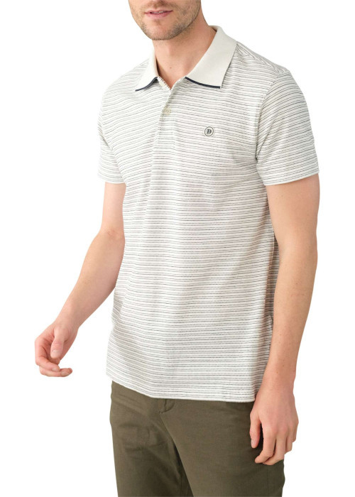 Polo en coton écru rayé avec un col boutonné et une coupe droite