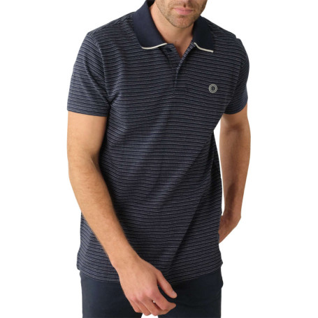 Polo en coton marine rayé avec une coupe droite...