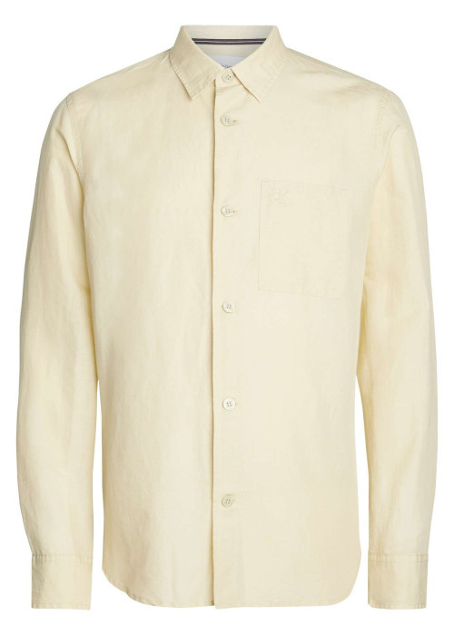 Chemise en coton et lin mélangé tilleul avec une coupe slim et un col français