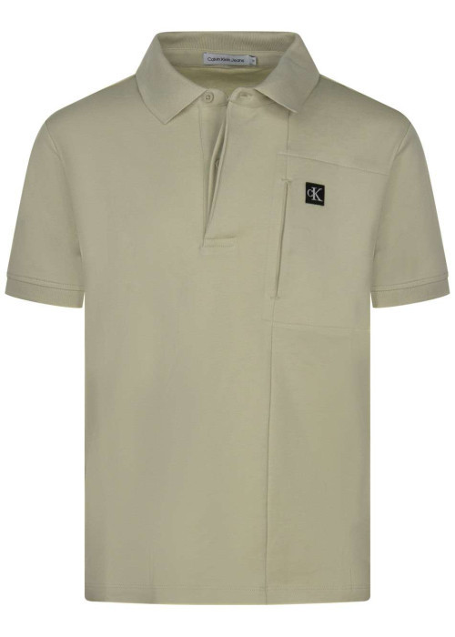 Polo en coton sable uni avec des manches courtes et un col boutonné caché
