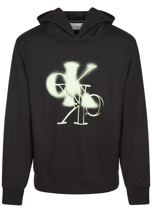 Sweat à capuche en coton noir logotypé à l'avant avec une coupe droite