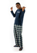 Thumbnail Pyjama Long en coton marine à carreaux avec une taille élastiquée