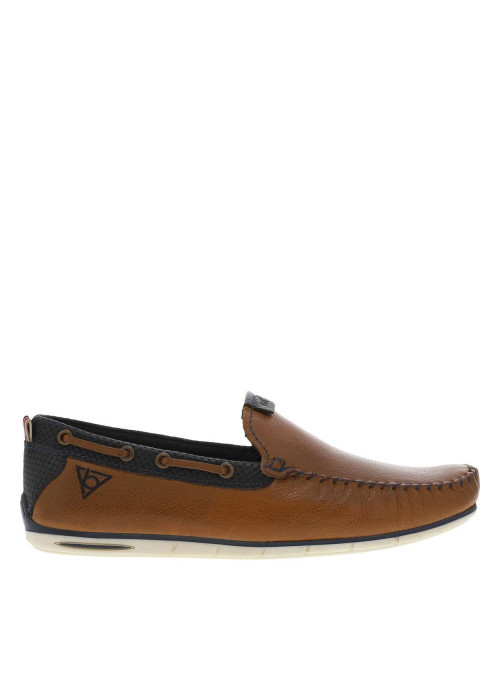 Mocassins en cuir cognac et marine style bateau avec lacets décoratifs