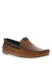Thumbnail Mocassins en cuir cognac et marine style bateau avec lacets décoratifs - Image 3