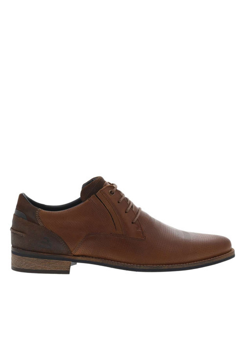 Derbies en cuir cognac à talon plat avec lacets ronds et fentes sur les côtés