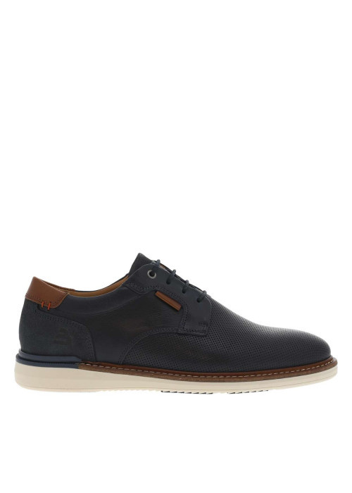 Baskets basses derbies en cuir bleu marine et marron avec des lacets ronds