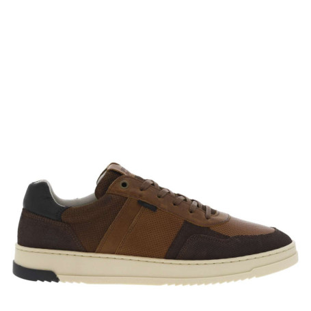 Baskets basses en cuir cognac avec des lacets...