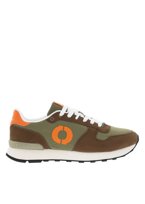 Baskets basses olive, orange et marron avec lacets plats et semelle running - Image 2