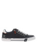 Thumbnail Baskets basses tennis bleu marine avec des lacets plats blancs et un zip latéral