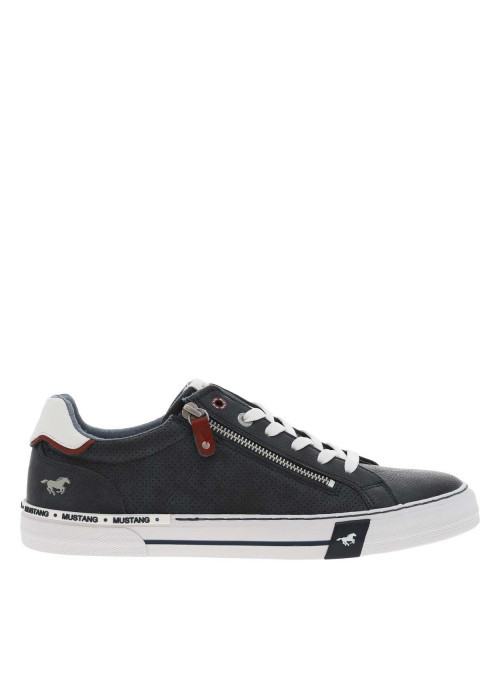 Baskets basses tennis bleu marine avec des lacets plats blancs et un zip latéral