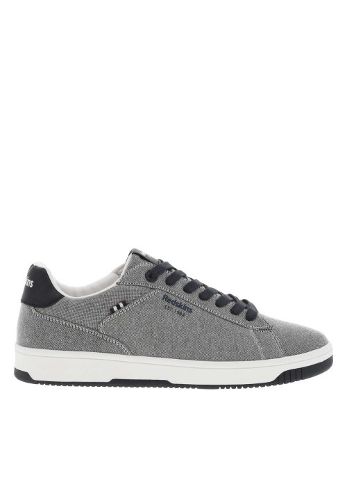 Baskets basses en toile grises et marine avec des lacets plats