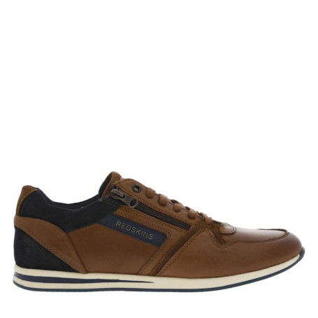 Baskets basses en cuir cognac et marine avec...