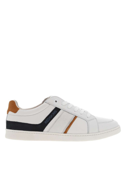 Baskets basses tennis en cuir blanches avec lacets plats et logo sur le côté