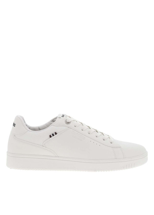Baskets basses tennis blanches avec détail logotypé et des lacets plats