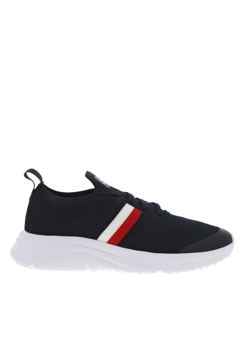 Baskets basses running bleu marine en slip-on avec des lacets plats