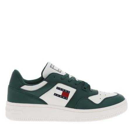 Baskets basses tennis en cuir vertes et...