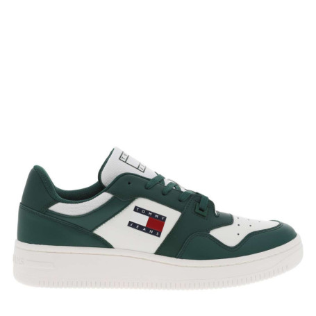 Baskets basses tennis en cuir vertes et...