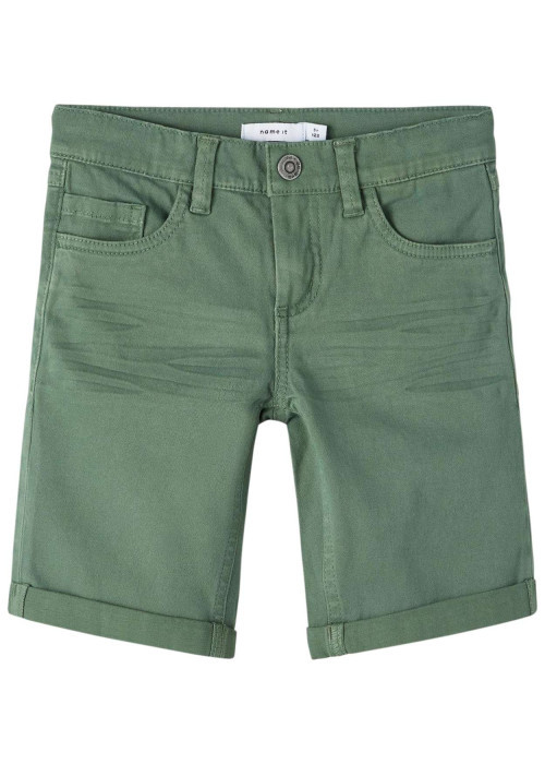 Bermuda en coton kaki uni avec une coupe slim fit et 5 poches
