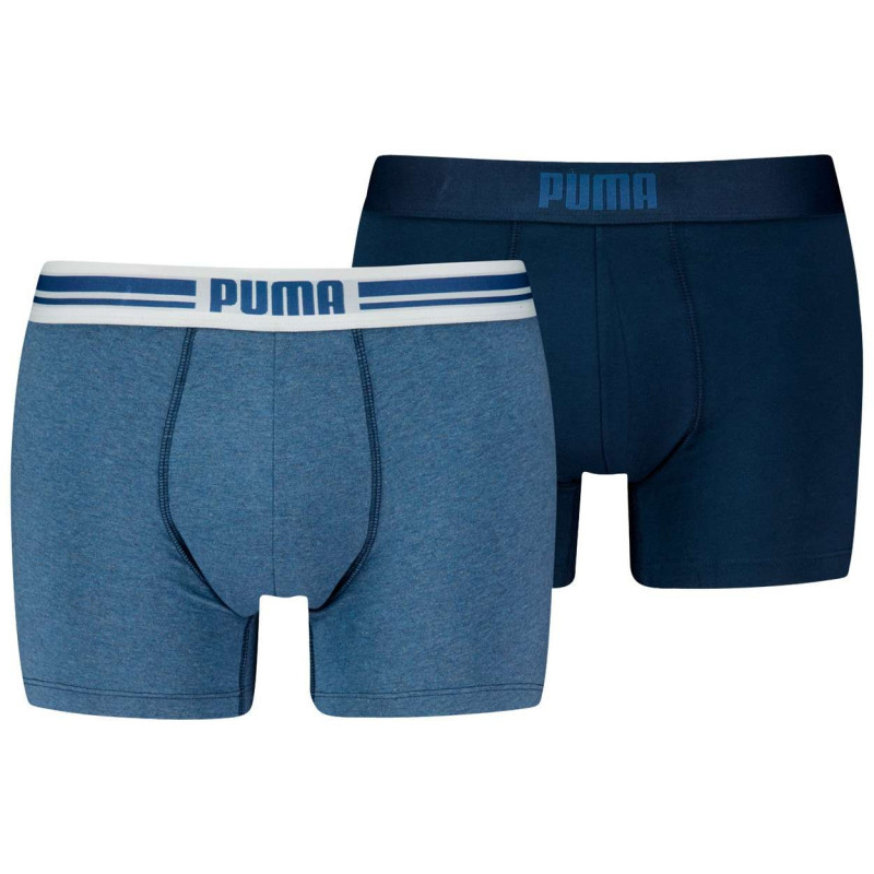 Puma - Lot De 2 Boxers En Coton Bleu Unis Avec Ceintures Différentes Et Logo - Bleu Puma - Lot De 2 Boxers En Coton Bleu Unis Avec Ceintures Différentes Et Logo - Bleu