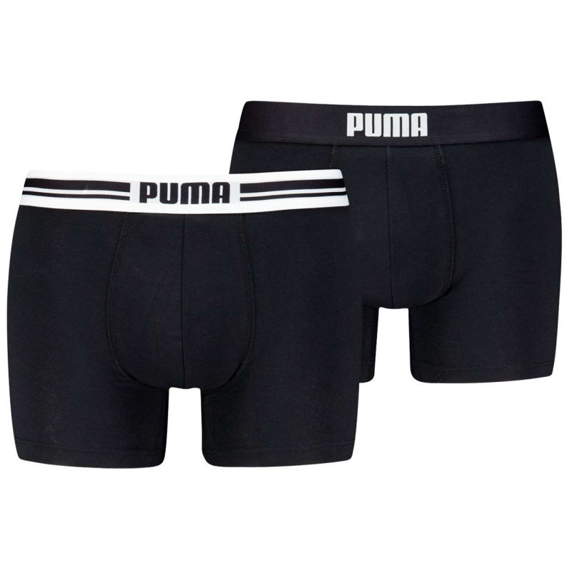 Puma - Lot De 2 Boxers En Coton Noirs Unis Avec Ceinture Blanche Et Noire Et Logo - Noirs Puma - Lot De 2 Boxers En Coton Noirs Unis Avec Ceinture Blanche Et Noire Et Logo - Noirs