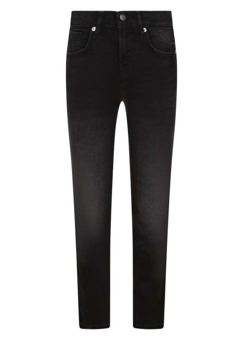 Jean en coton noir délavé avec une coupe slim et une taille basse