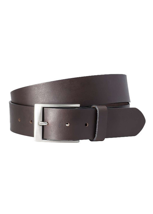 Ceinture en cuir marron unie avec une boucle argenté