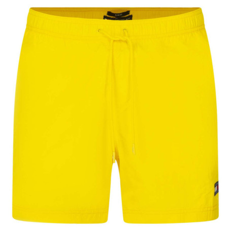 Short de bain jaune uni à coupe slim fit et à...
