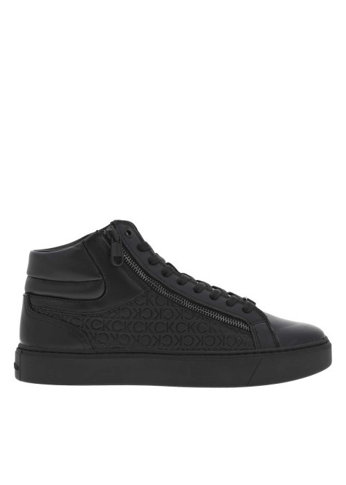 Baskets montantes en cuir noires avec semelle plateforme lacets et zip latéral