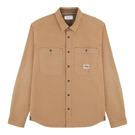 Chemise en coton beige unie à coupe droite et...
