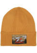 Thumbnail Bonnet en coton ocre uni avec un revers et le nom de la marque